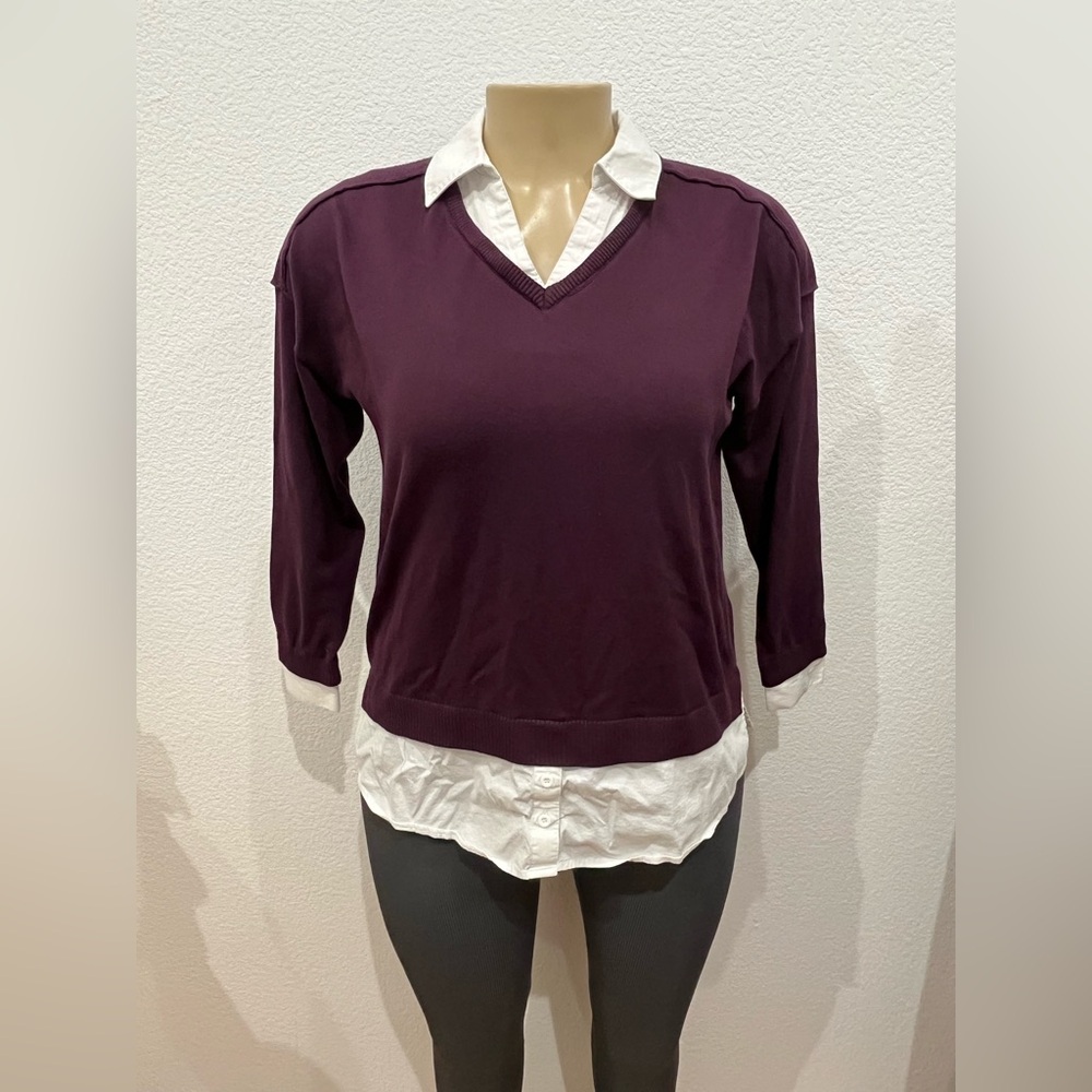 Adrianna Papell Size M Dark Purple Twofer‎ Longsleeve Sweater Top.